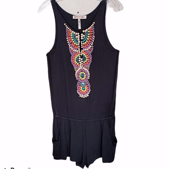 Nanette Lepore Rayon Elastane Beach Swim Romper Black  Size M - Picture 1 of 16